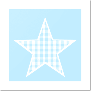 Soft Blue Gingham Star Posters and Art